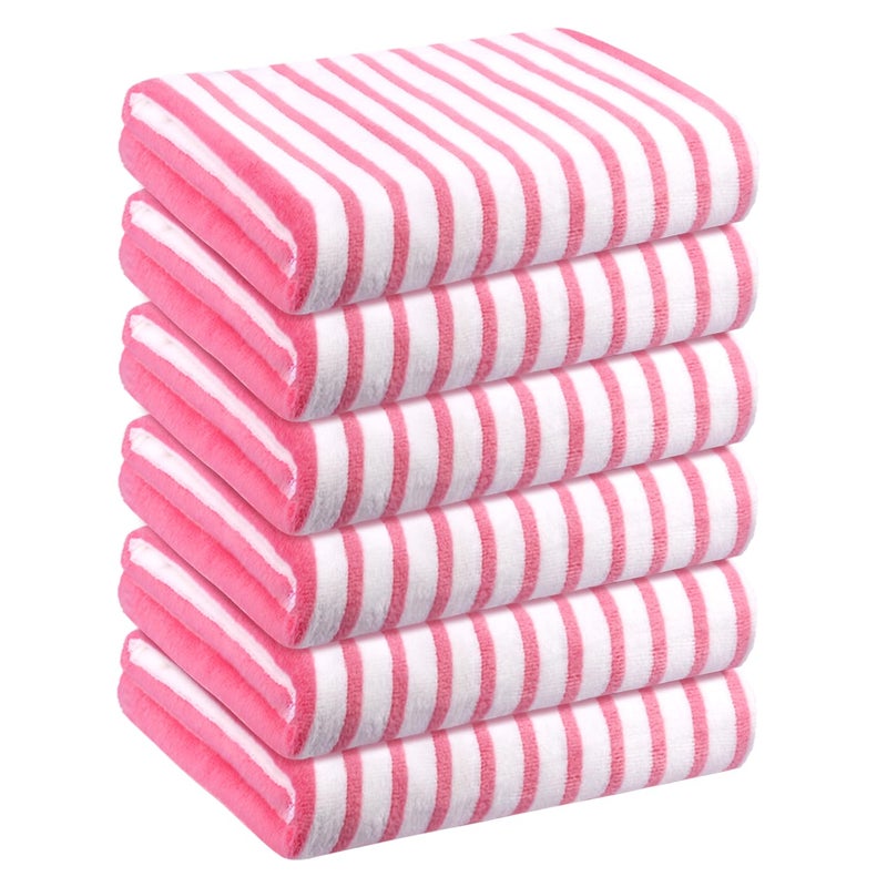 JML Microfiber Beach Towels, Cabana Stripe Bath Towel Set 6 Pack, 27" x 55" - Large Absorbent Quick Dry, No Fading, No Linting for Hair Wrap, Pool, Bath, Sport, Yoga, Camping, Swimming, Pink - Image 2